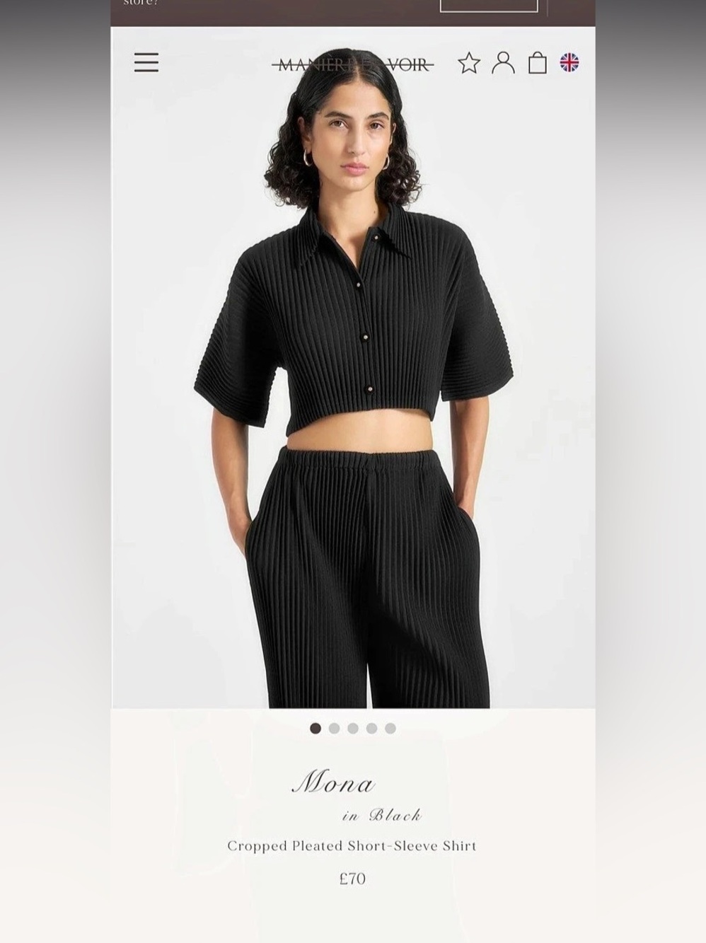 maniere de voir Mona Pleated Cropped Shirt in Black Size Medium